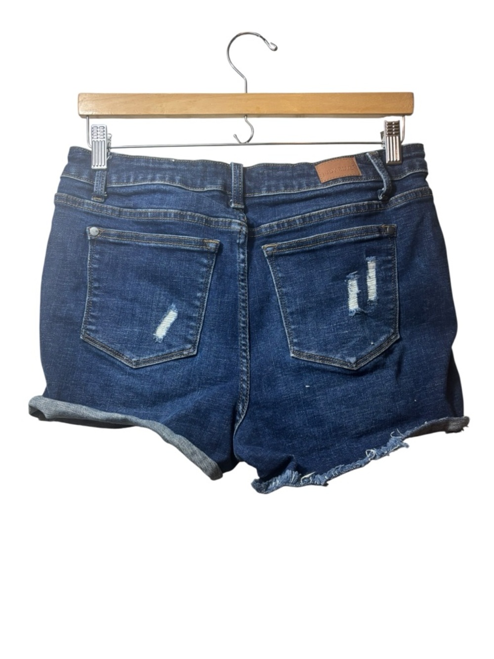 Judy Blue | Distressed Dark Blue Denim Women’s Shorts camo large - Picture 2 of 5